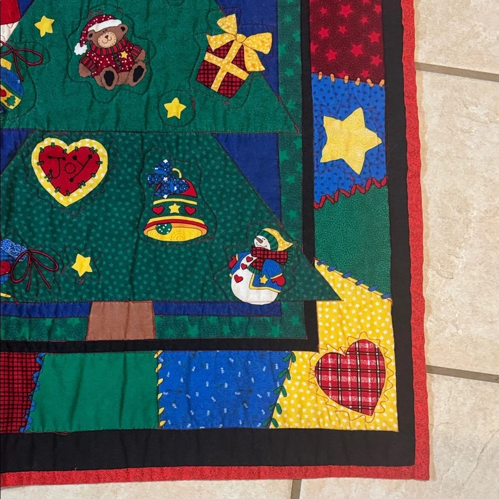 Quilt Throw Colorful Santa and Christmas Tree Holiday Throw